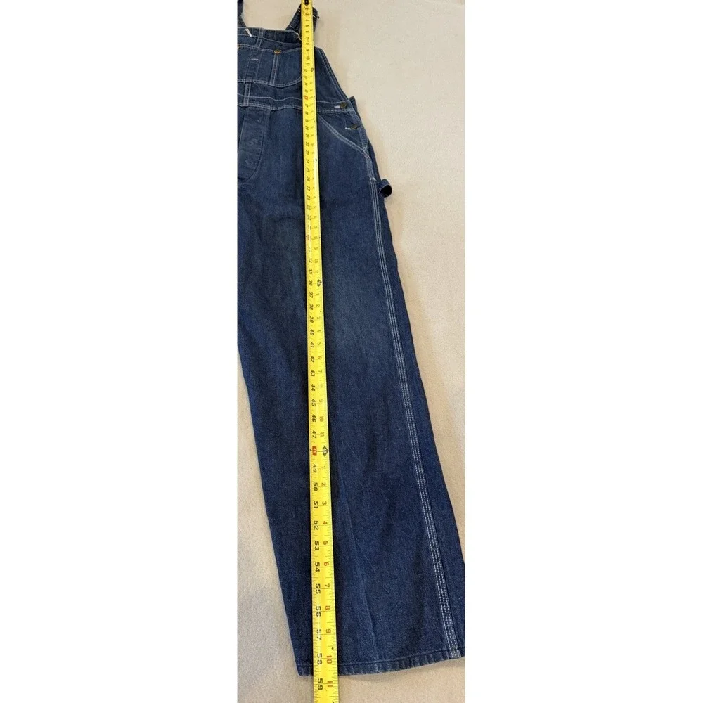 VTG Big Yank Denim Overalls 38x30 USA Made 70s Workwear Red Stitch Button fly - Picture 10 of 14